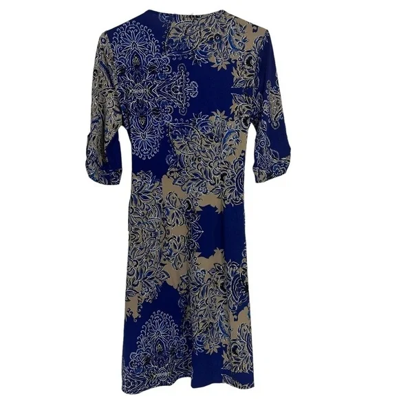 BCBGMaxAzria Adele Printed Royal Blue Roll Tab Wrap Dress - Picture 4 of 8
